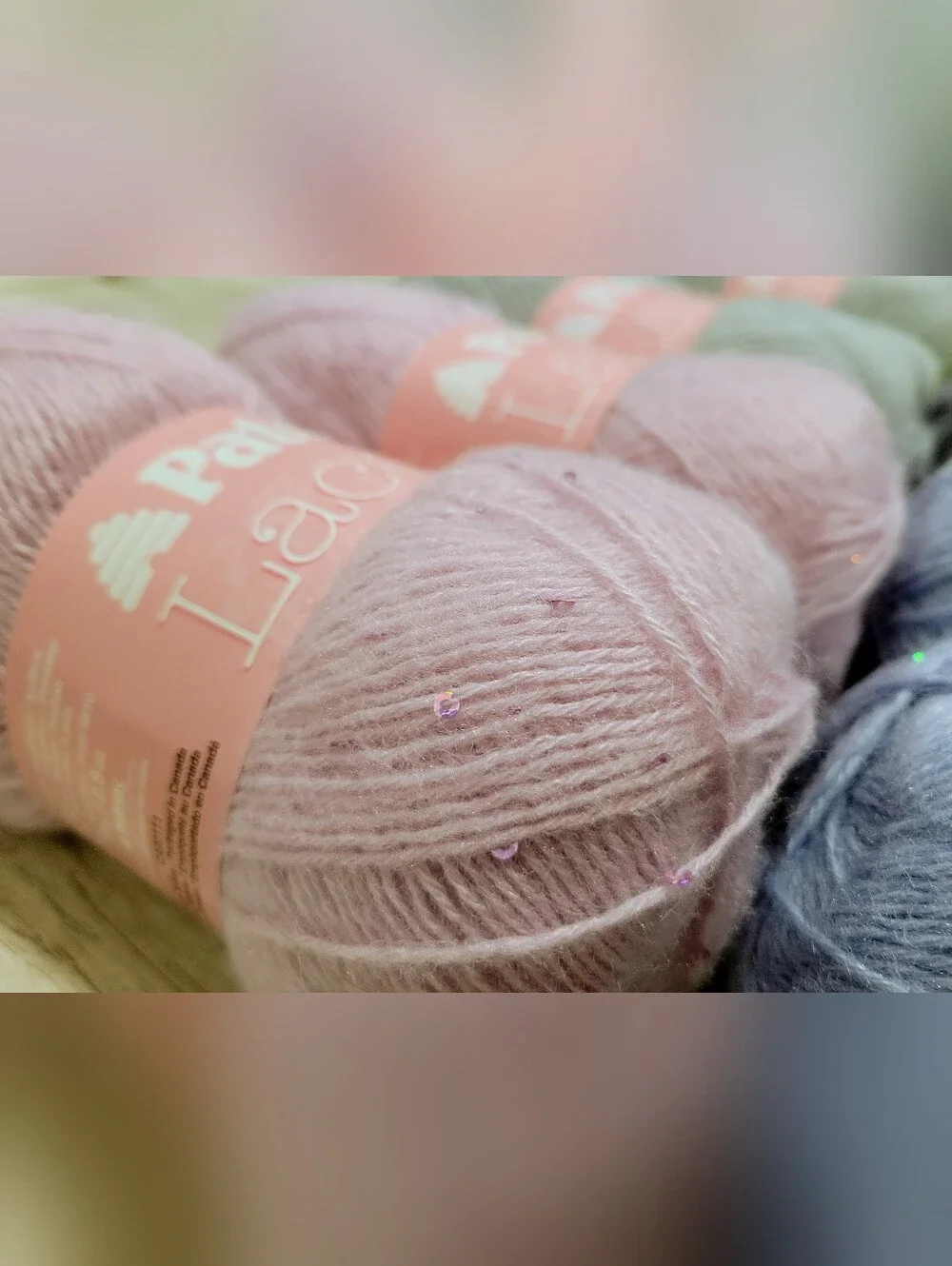 1.45 lb Lot 9 Skeins Patrons Lace Sequin Yarn Moonstone Pale Blue Topaz Amethyst
